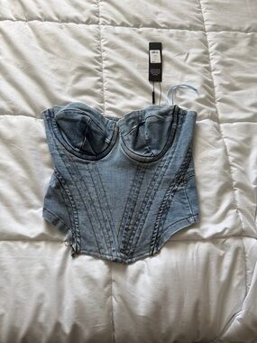 Denim Corset Bustier Top - Light Blue